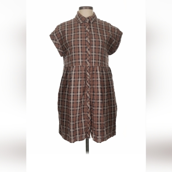 entro Dresses & Skirts - Entro Brown Plaid Flannel Shirtdress S $51 Retail